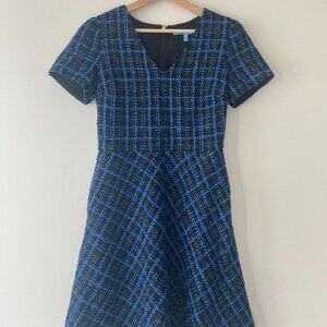Draper James Blue and Black Tweed Plaid Winter Short. Sleeve Dress Small